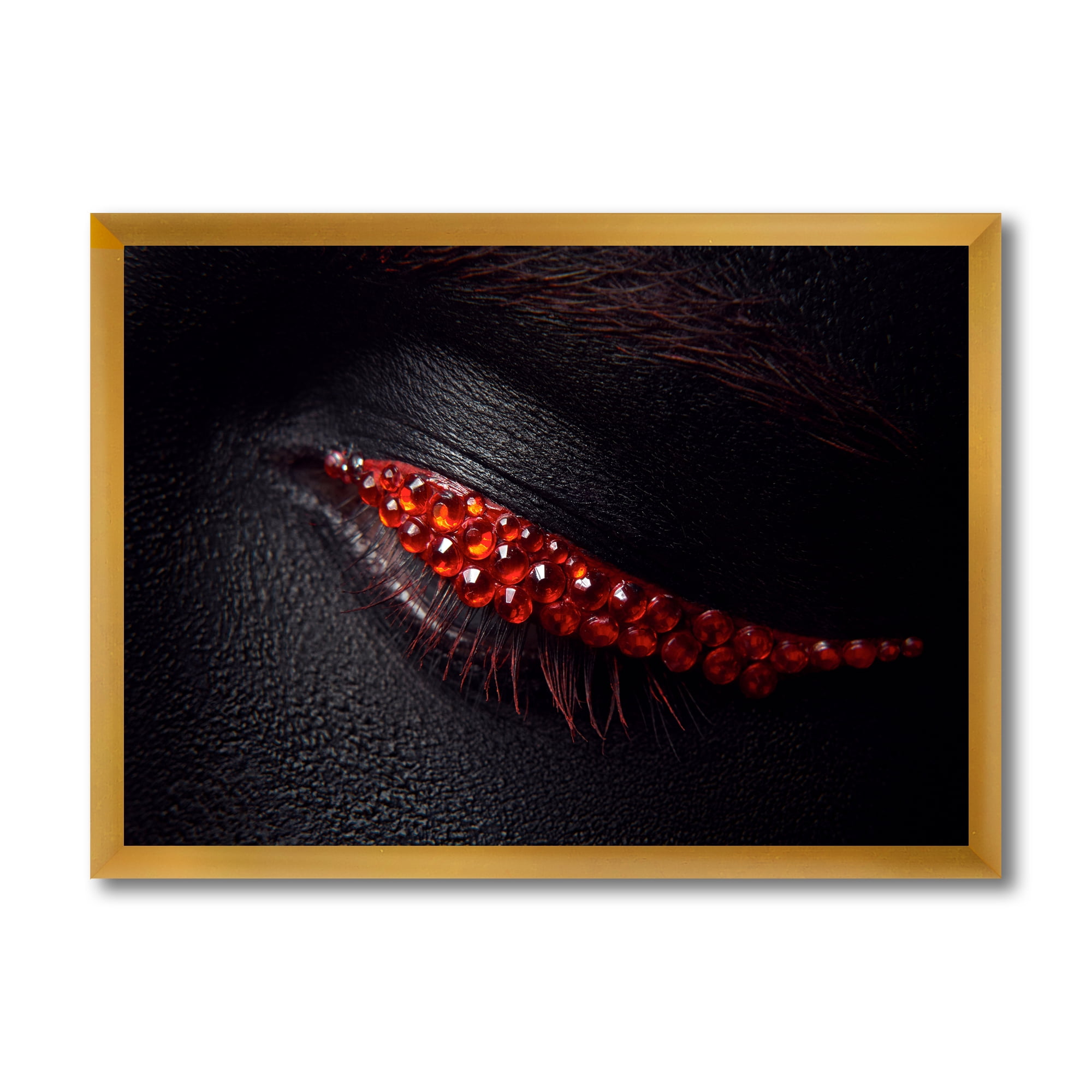 Designart 'Beautiful Black Skin Female Eye With Red Diamonds' Modern Framed Art Print