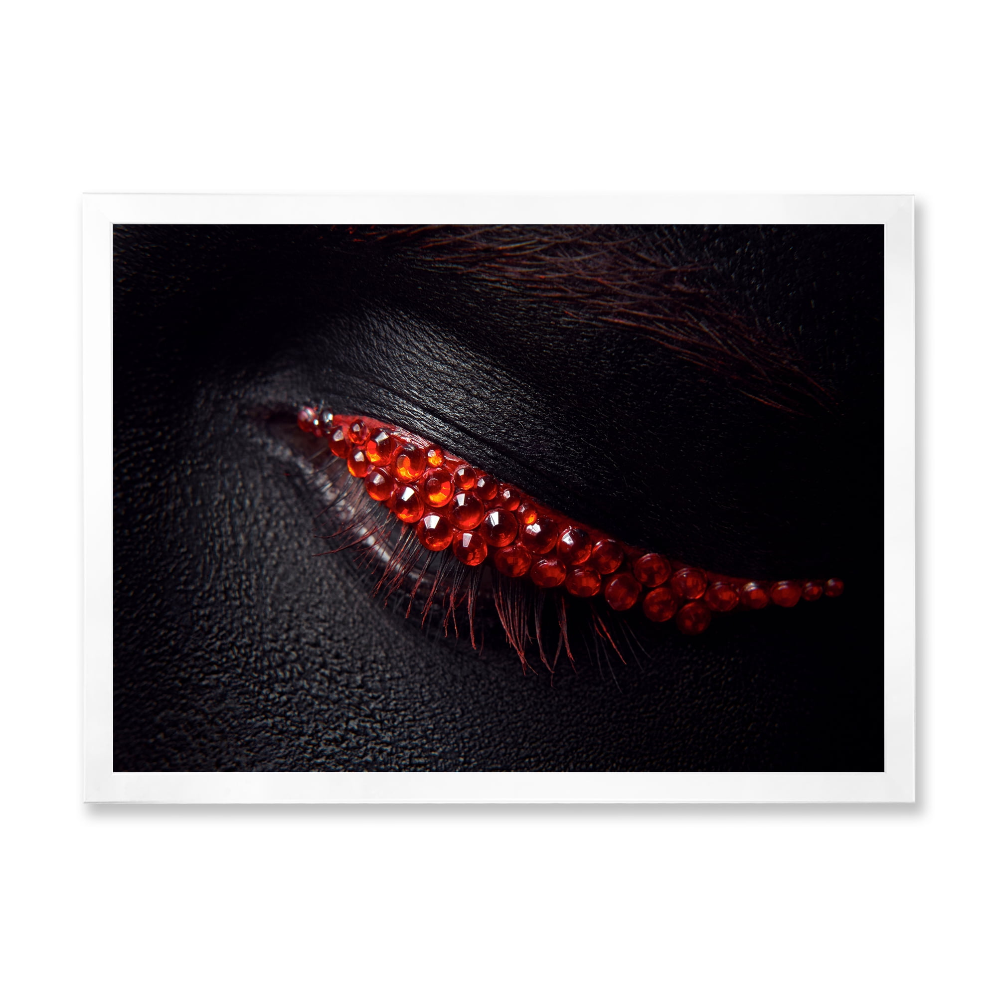 Designart 'Beautiful Black Skin Female Eye With Red Diamonds' Modern Framed Art Print