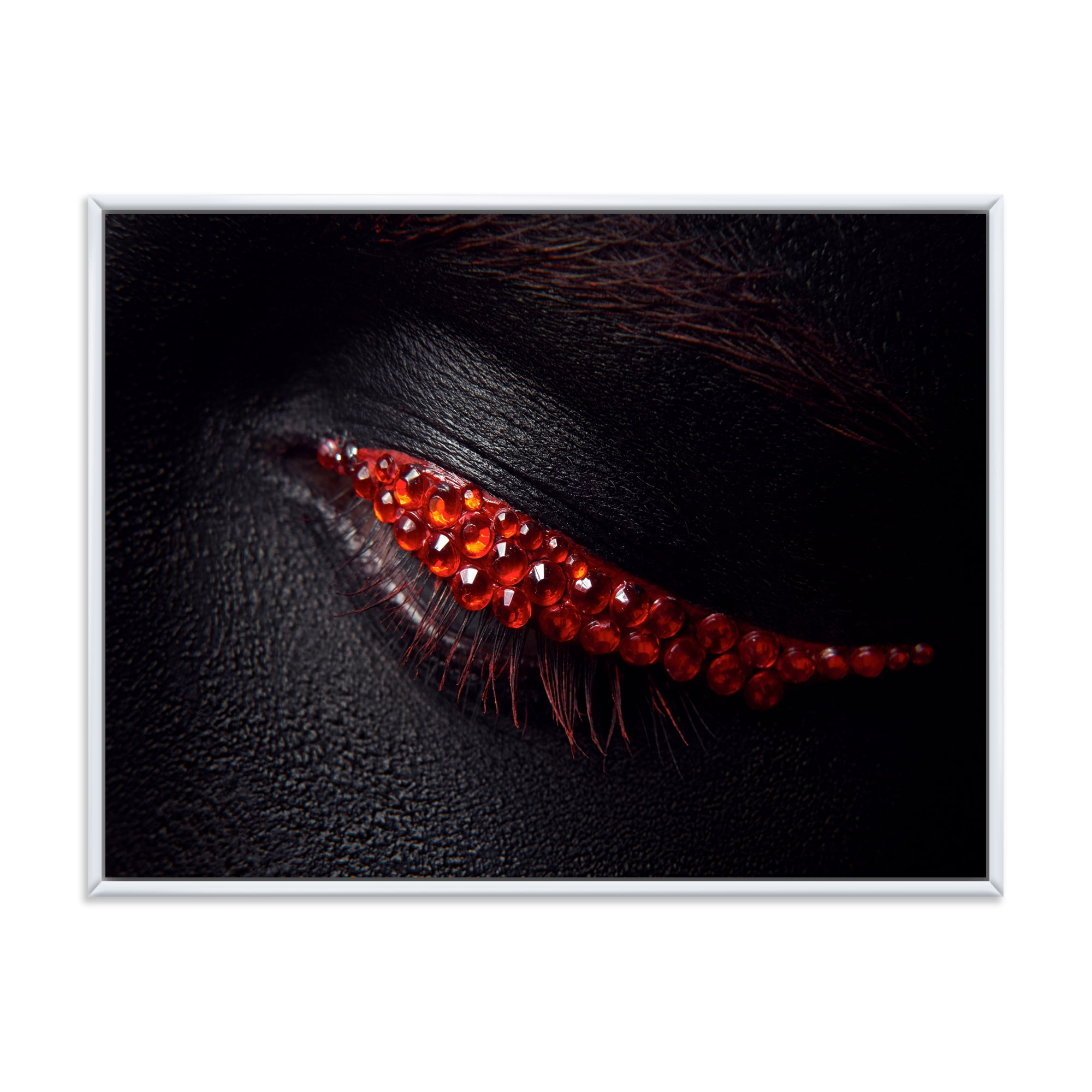 Designart 'Beautiful Black Skin Female Eye With Red Diamonds' Modern Framed Canvas Wall Art Print