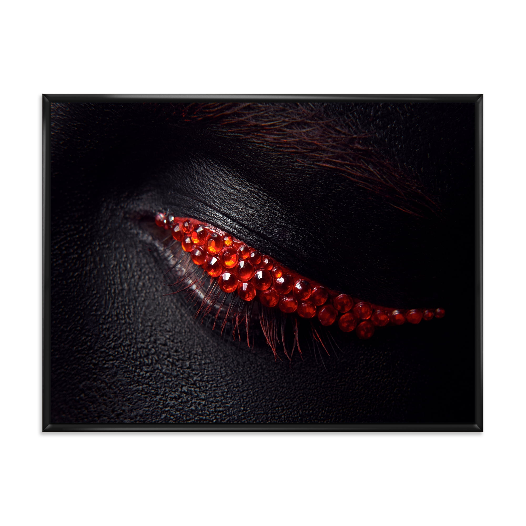 Designart 'Beautiful Black Skin Female Eye With Red Diamonds' Modern Framed Canvas Wall Art Print