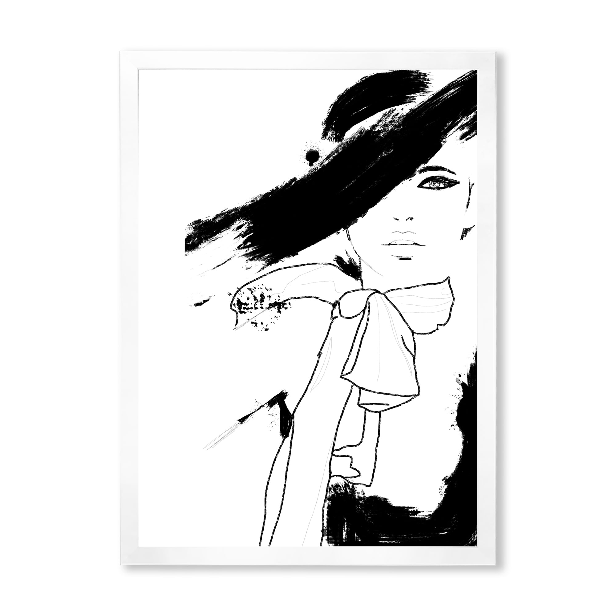 Designart 'Beautiful Black and White Model Haute Couture Fashion Woman I' Modern Framed Art Print