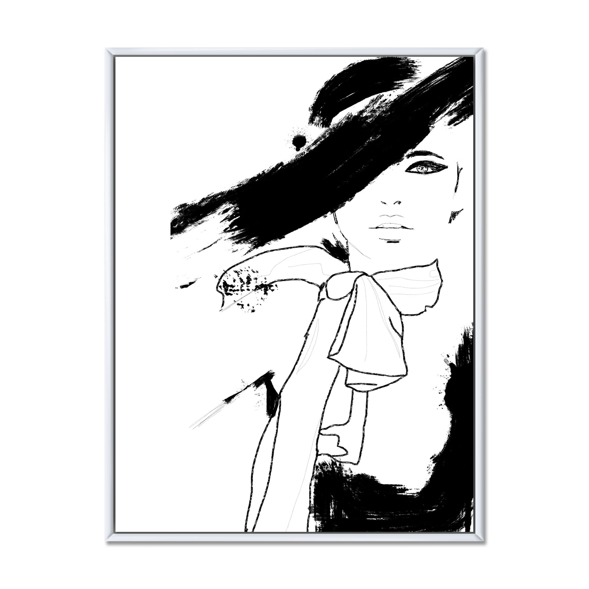 Designart 'Beautiful Black and White Model Haute Couture Fashion Woman I' Modern Framed Canvas Wall Art Print