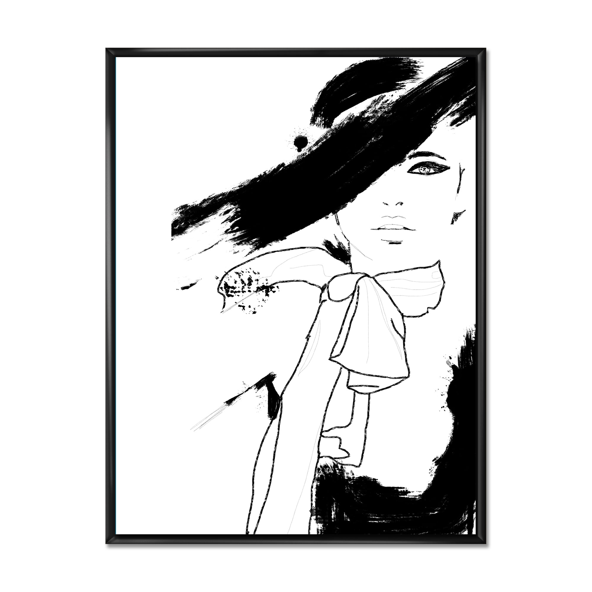 Designart 'Beautiful Black and White Model Haute Couture Fashion Woman I' Modern Framed Canvas Wall Art Print