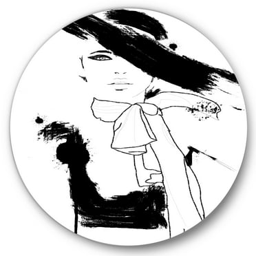 Designart 'Beautiful Black and White Model Haute Couture Fashion Woman II' Modern Circle Metal Wall Art 36x36 - Disc of 36
