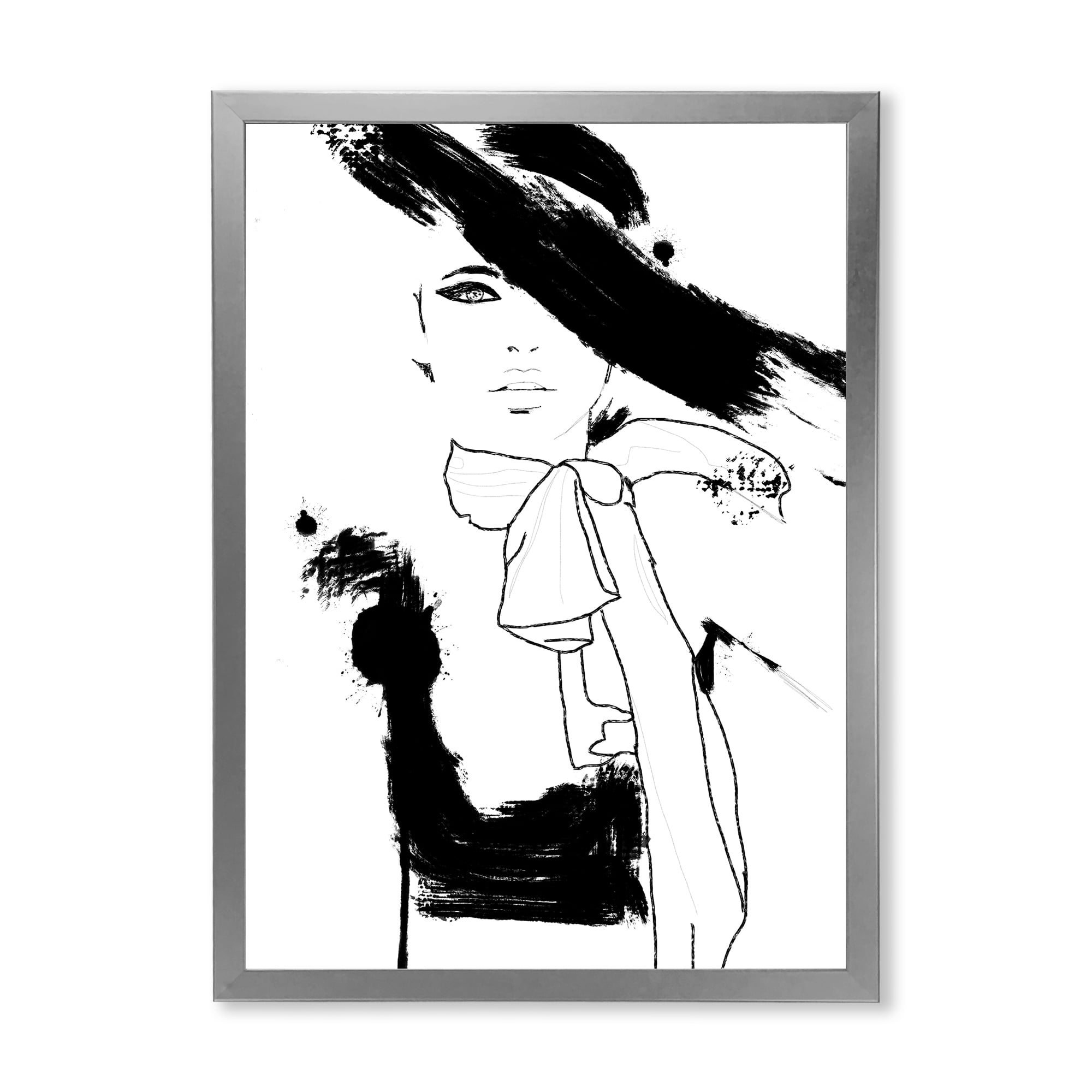 Designart 'Beautiful Black and White Model Haute Couture Fashion Woman II' Modern Framed Art Print