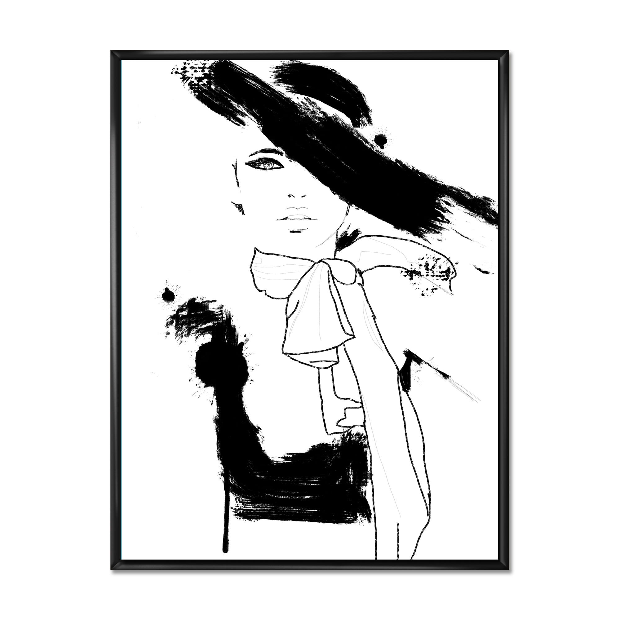 Designart 'Beautiful Black and White Model Haute Couture Fashion Woman II' Modern Framed Canvas Wall Art Print