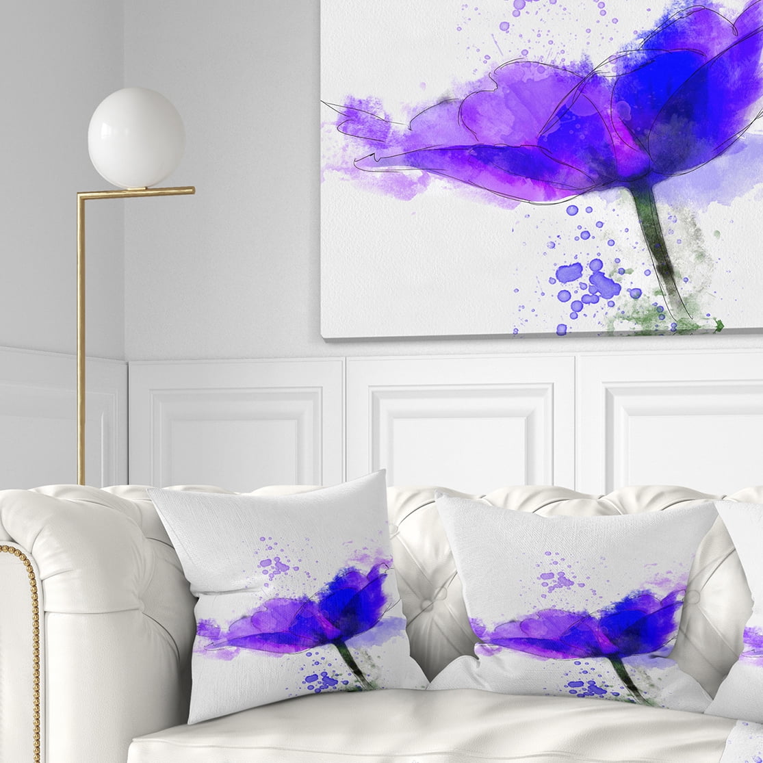 Designart Beautiful Blue Anemone Sketch - Floral Throw Pillow - 18x18