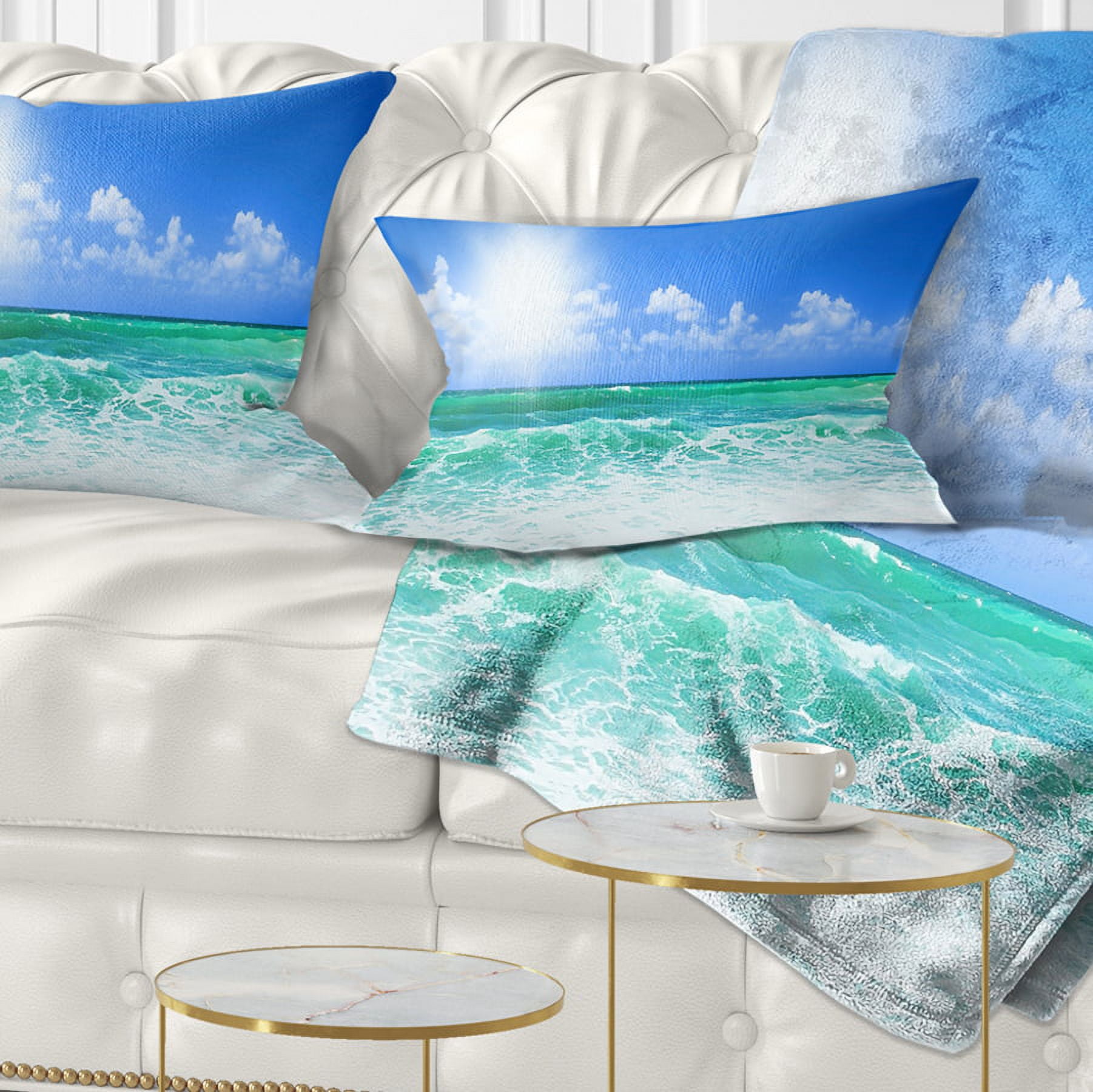 Designart Beautiful Blue Beach - Seascape Photography Throw Pillow - 12x20