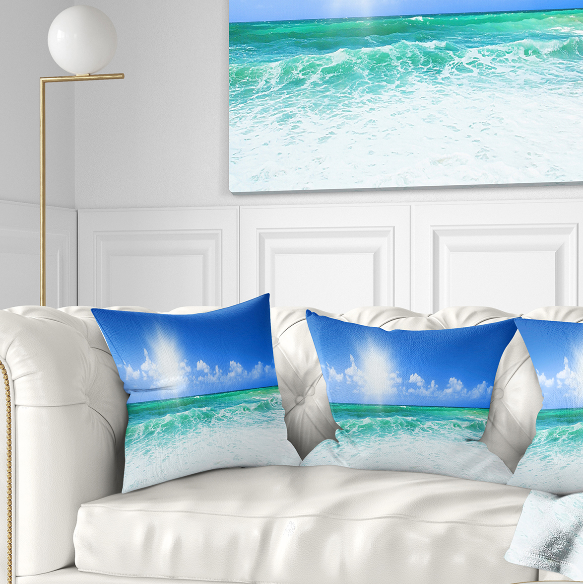 Designart Beautiful Blue Beach - Seascape Photography Throw Pillow - 18x18