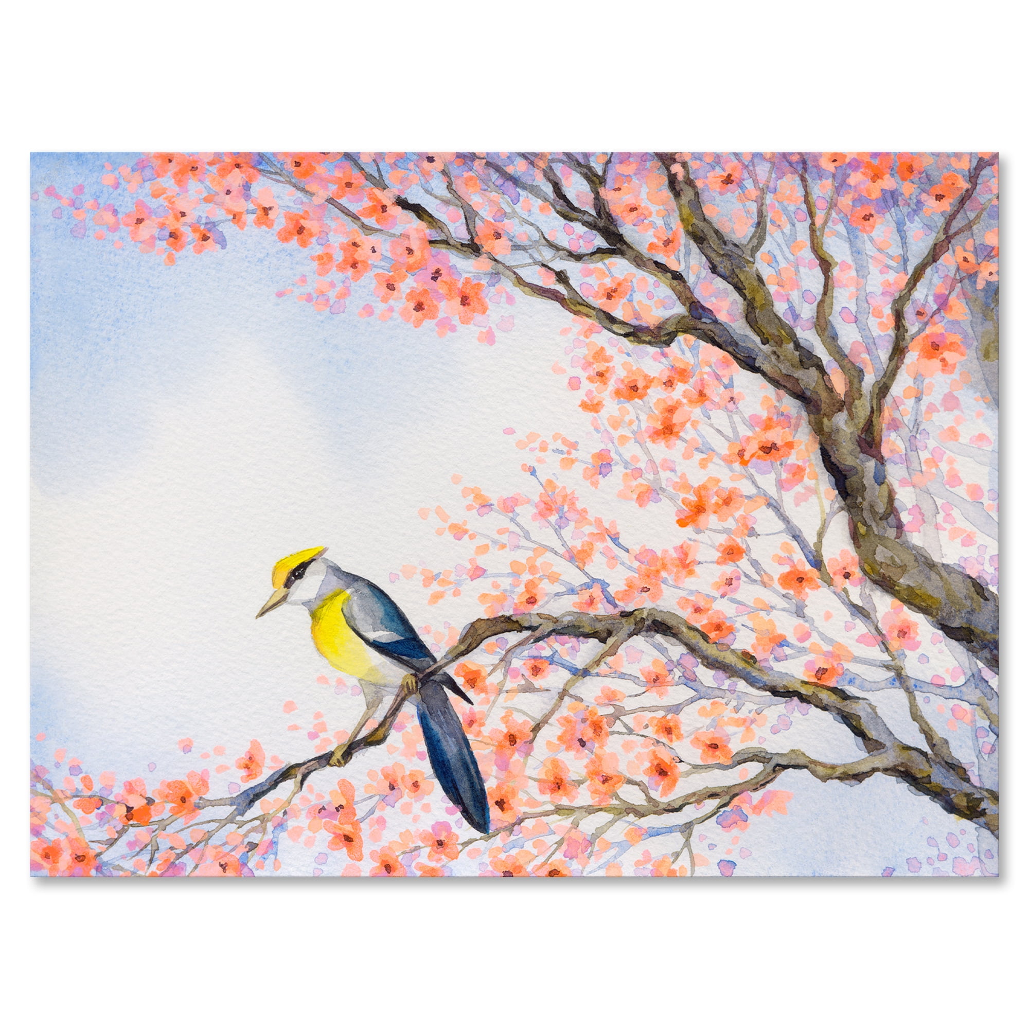 Designart ' Beautiful Blue Bird Sitting On Flowering Branch I ' Traditional Canvas Wall Art Print