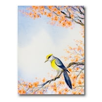 Designart ' Beautiful Blue Bird Sitting On Flowering Branch II ' Traditional Canvas Wall Art Print