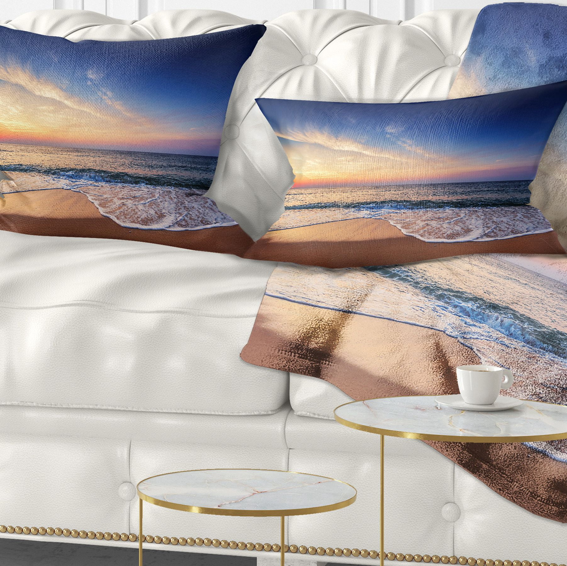 Designart Beautiful Blue Cloudscape Over Sea - Seashore Throw Pillow - 12x20