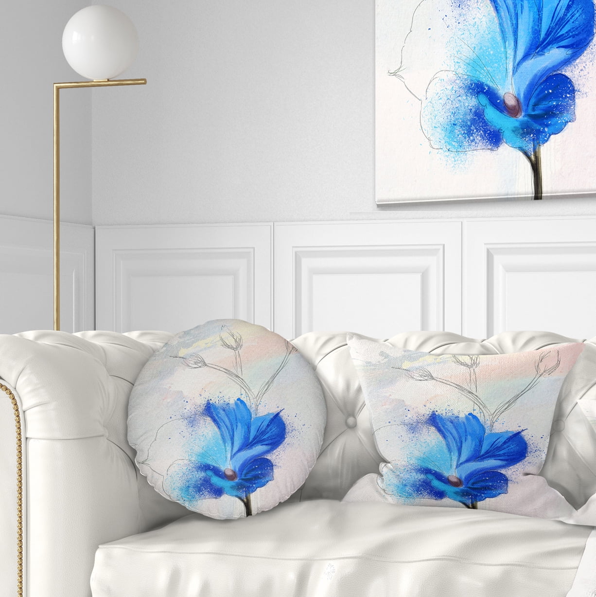 Designart Beautiful Blue Flower Watercolor - Floral Throw Pillow - 12x20