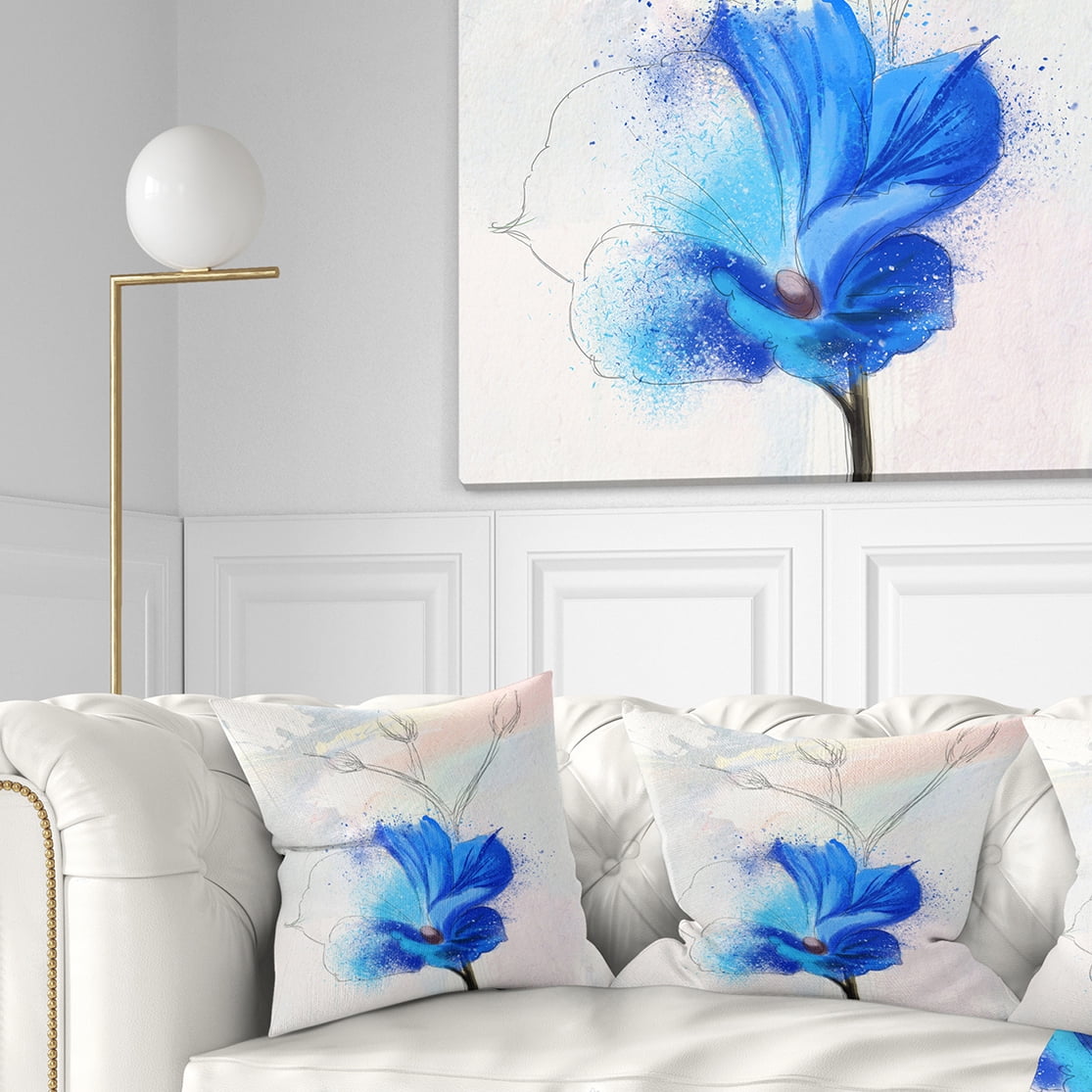 Designart Beautiful Blue Flower Watercolor - Floral Throw Pillow - 16x16