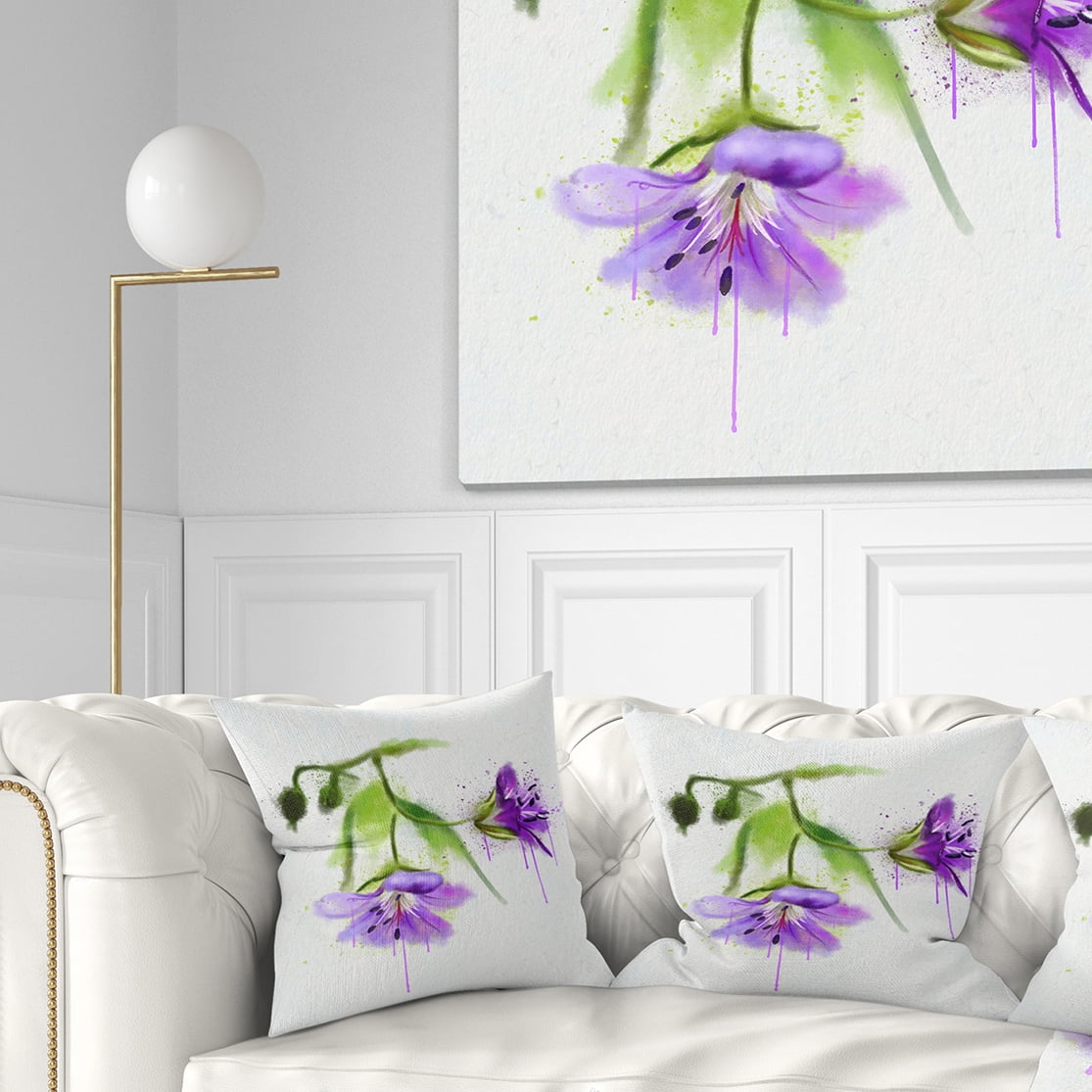 Designart Beautiful Blue Flowers with Stem - Floral Throw Pillow - 18x18