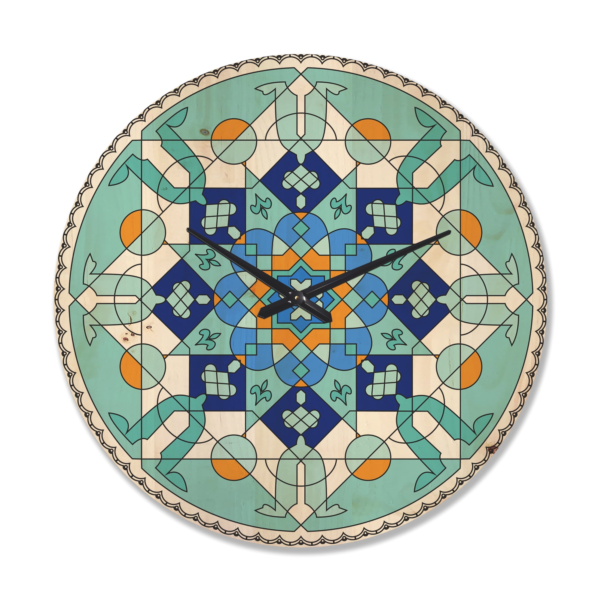 Designart 'Beautiful Blue Morroccan tile ' Modern Wood Wall Clock