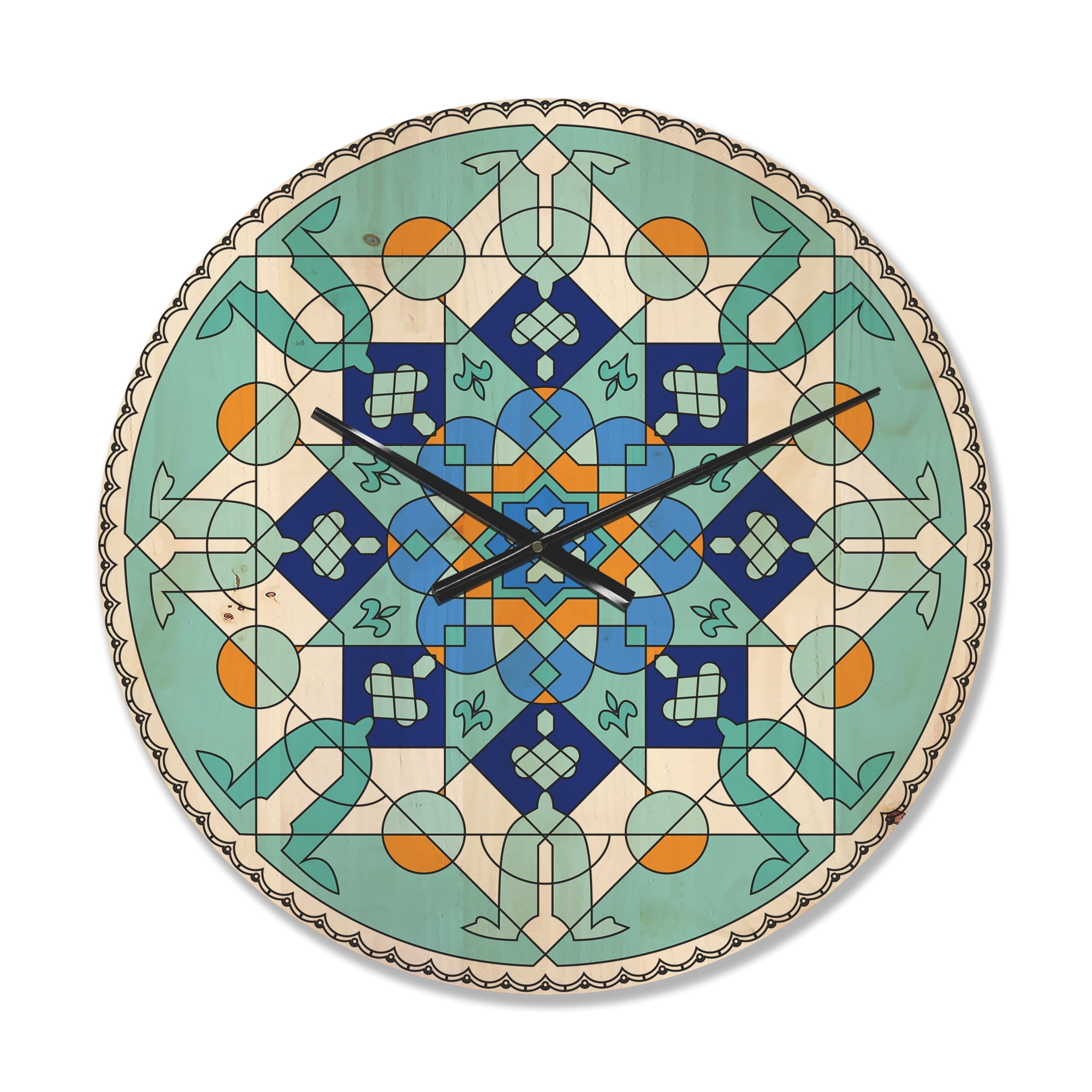 Designart 'Beautiful Blue Morroccan tile ' Modern Wood Wall Clock