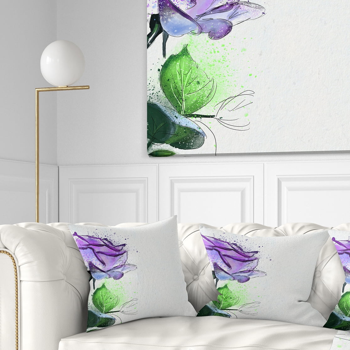Designart Beautiful Blue Rose with Leaves - Floral Throw Pillow - 18x18