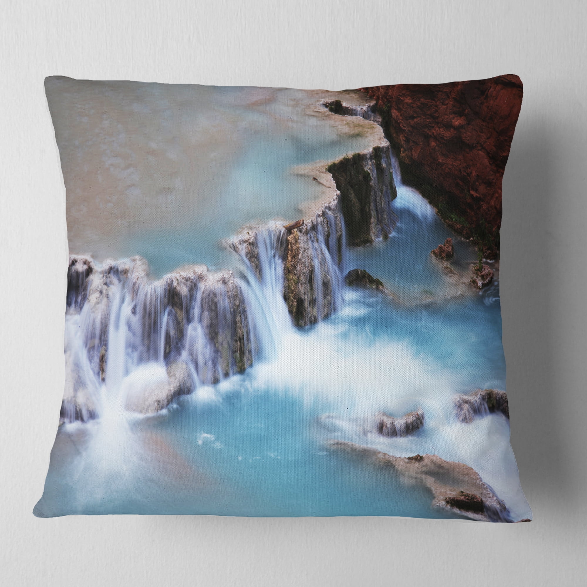 Designart Beautiful Blue Water Cascade - Seashore Throw Pillow - 18x18