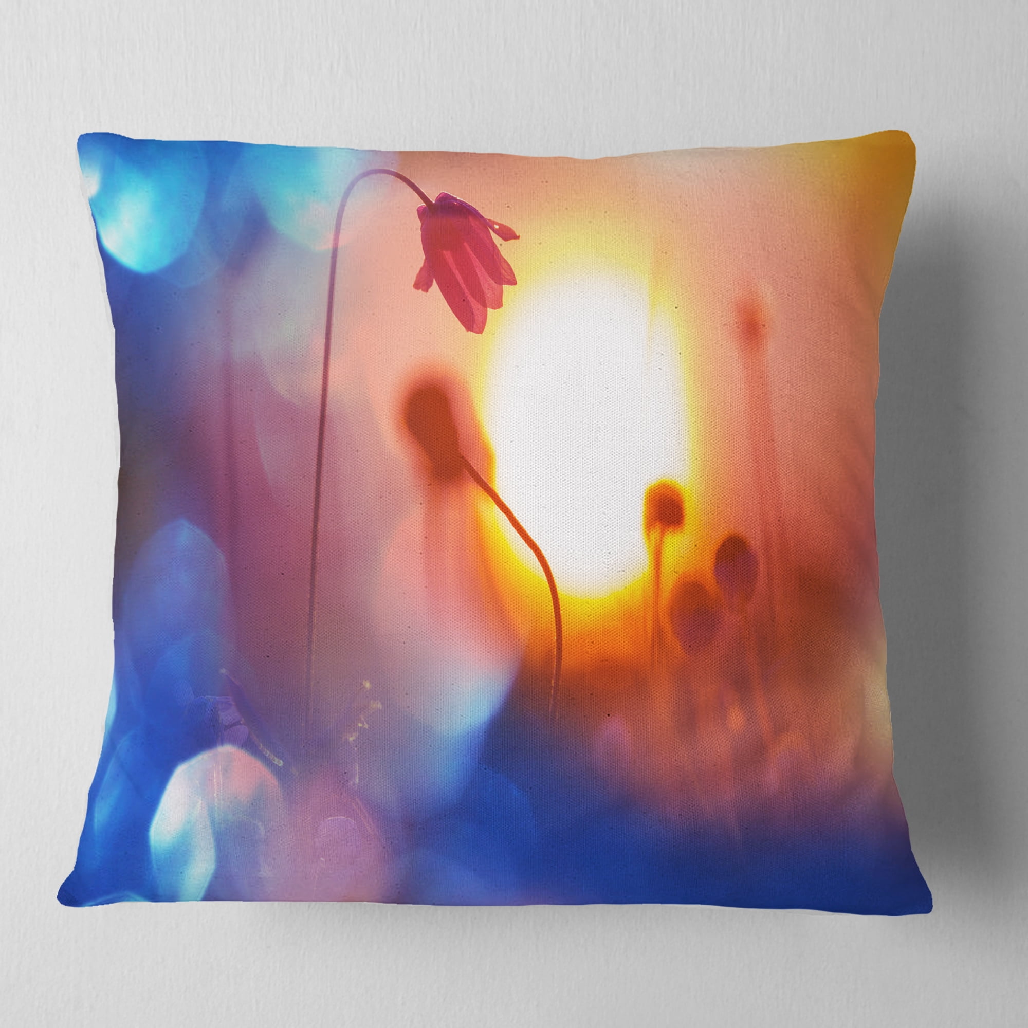 Designart Beautiful Blurred Flowers At Sunset - Floral Throw Pillow - 16x16