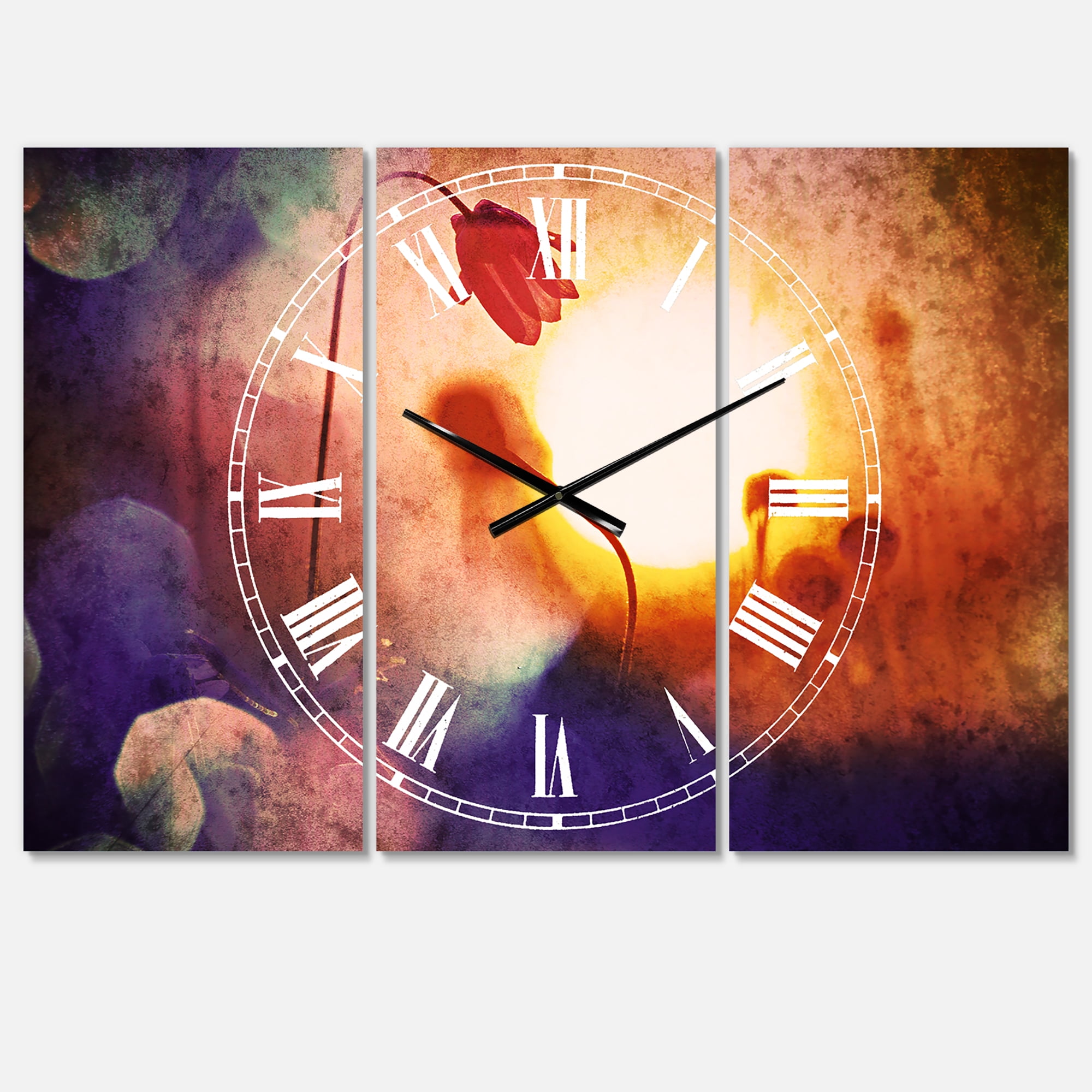 Designart 'Beautiful Blurred Flowers At Sunset' Traditional wall clock