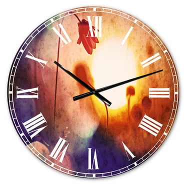 Designart 'Beautiful Blurred Flowers At Sunset' Traditional wall clock