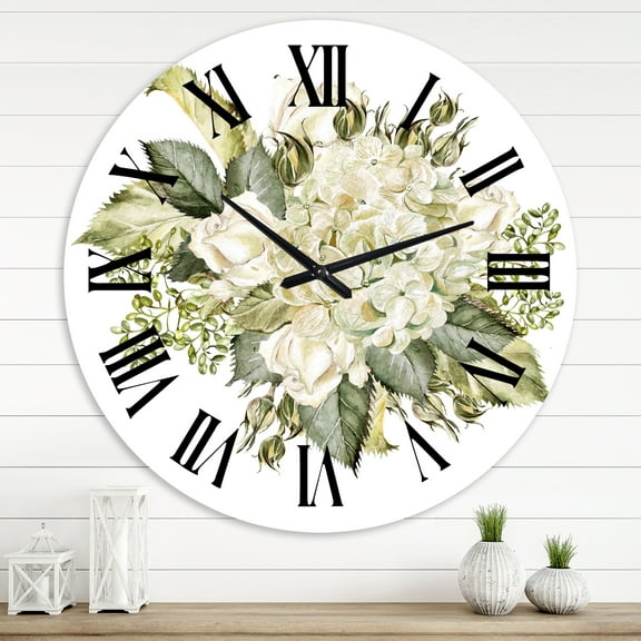 Designart 'Beautiful Bouquet With Hudrangea And Roses' Farmhouse Wall Clock