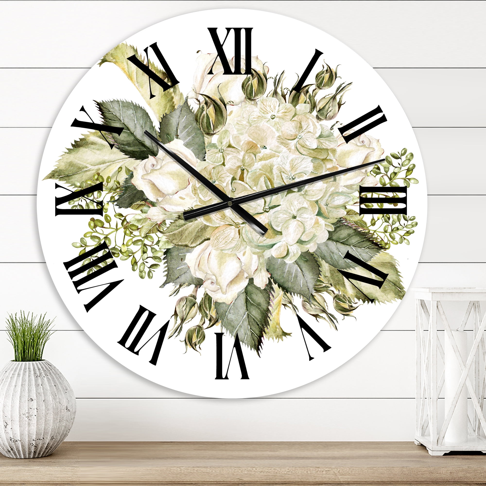 Designart 'Beautiful Bouquet With Hudrangea And Roses' Farmhouse Wall Clock