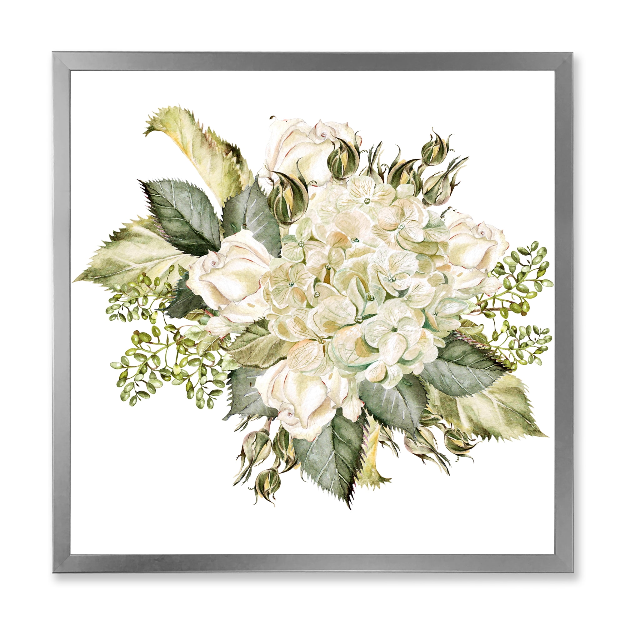 Designart 'Beautiful Bouquet With Roses and Hudrangea' Farmhouse Framed Art Print