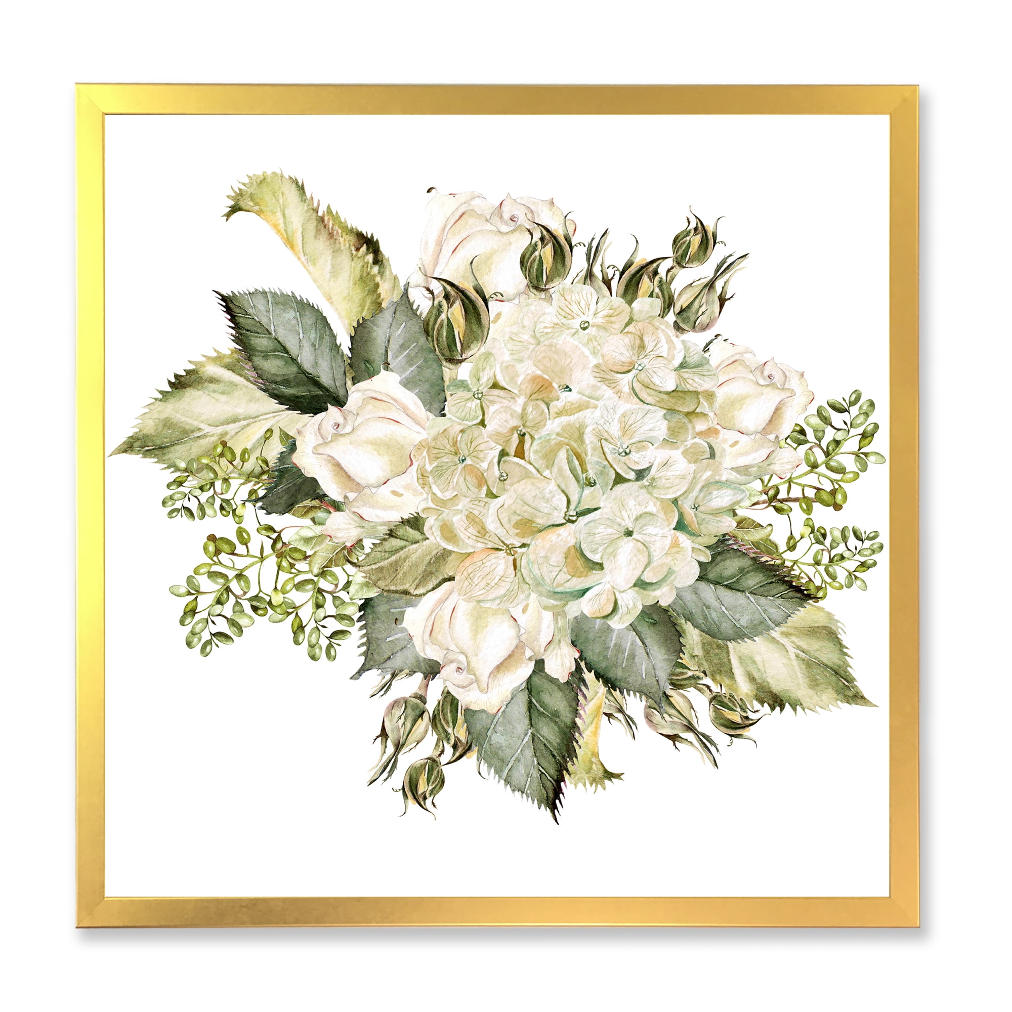 Designart 'Beautiful Bouquet With Roses and Hudrangea' Farmhouse Framed Art Print
