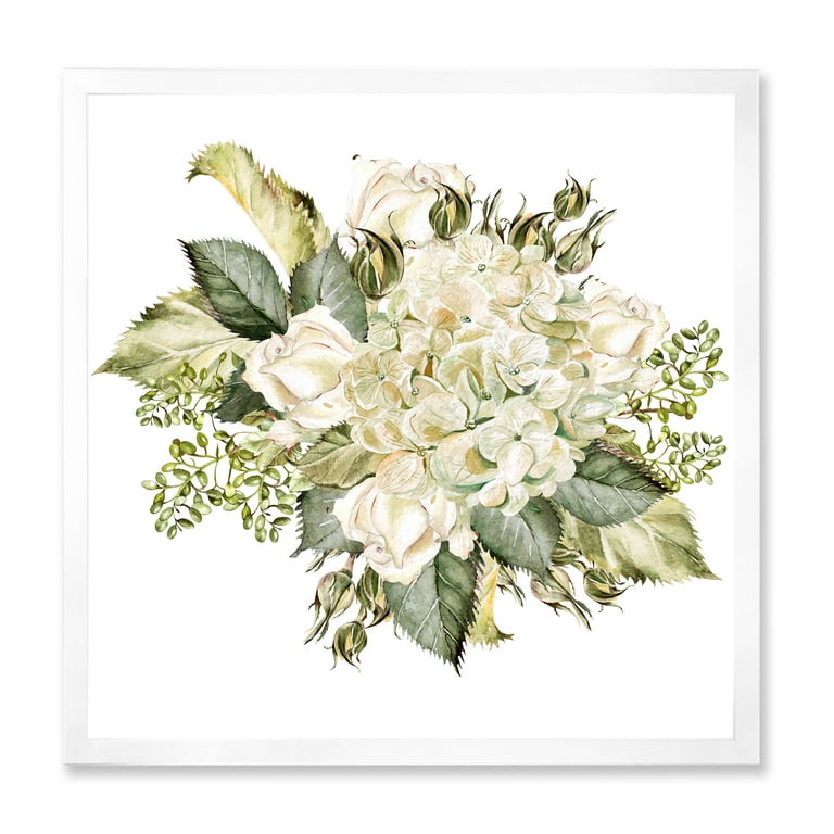 Designart 'Beautiful Bouquet With Roses and Hudrangea' Farmhouse Framed Art  Print 