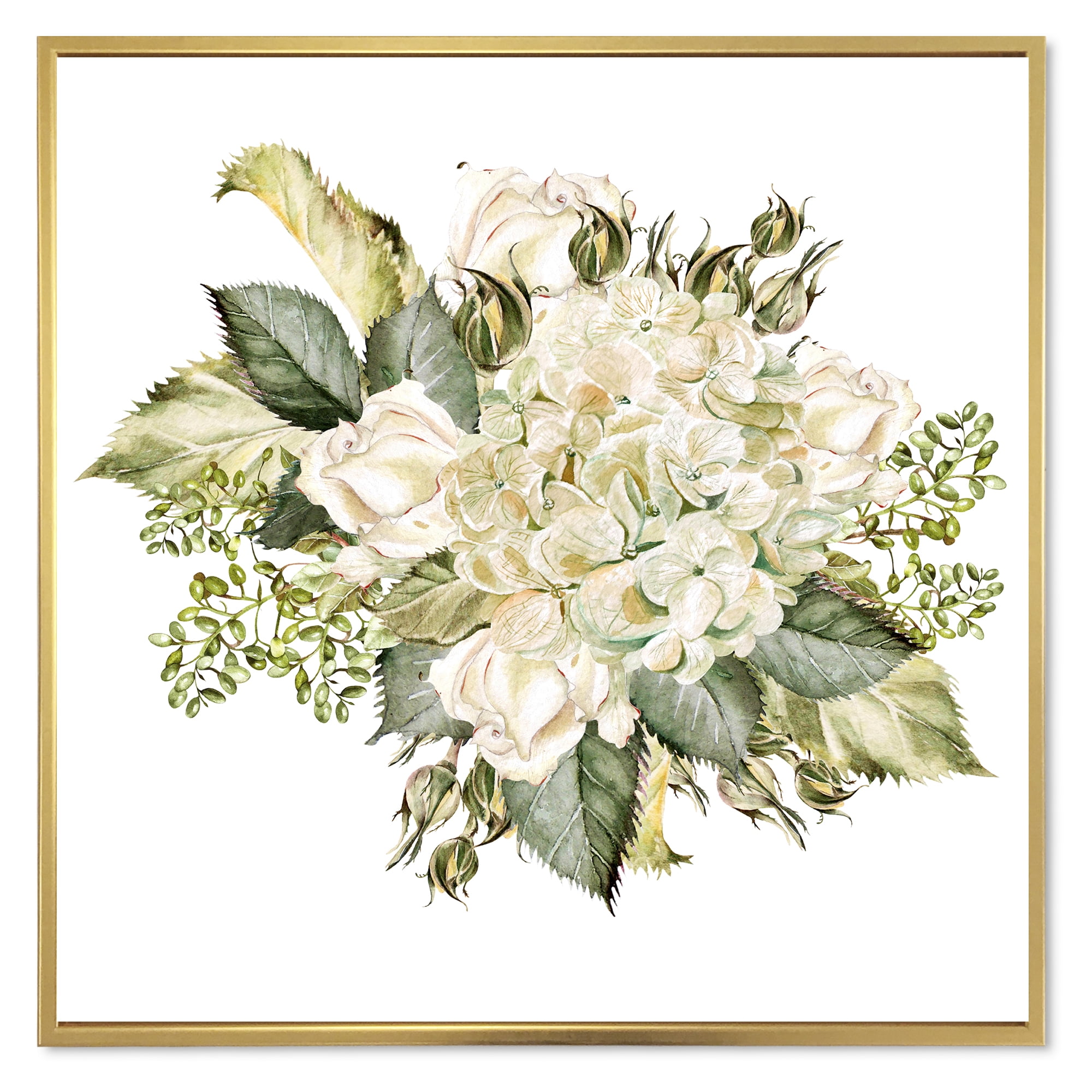 Designart 'Beautiful Bouquet With Roses and Hudrangea' Farmhouse Framed Canvas Wall Art Print