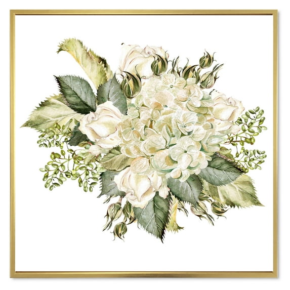 Designart 'Beautiful Bouquet With Roses and Hudrangea' Farmhouse Framed Canvas Wall Art Print