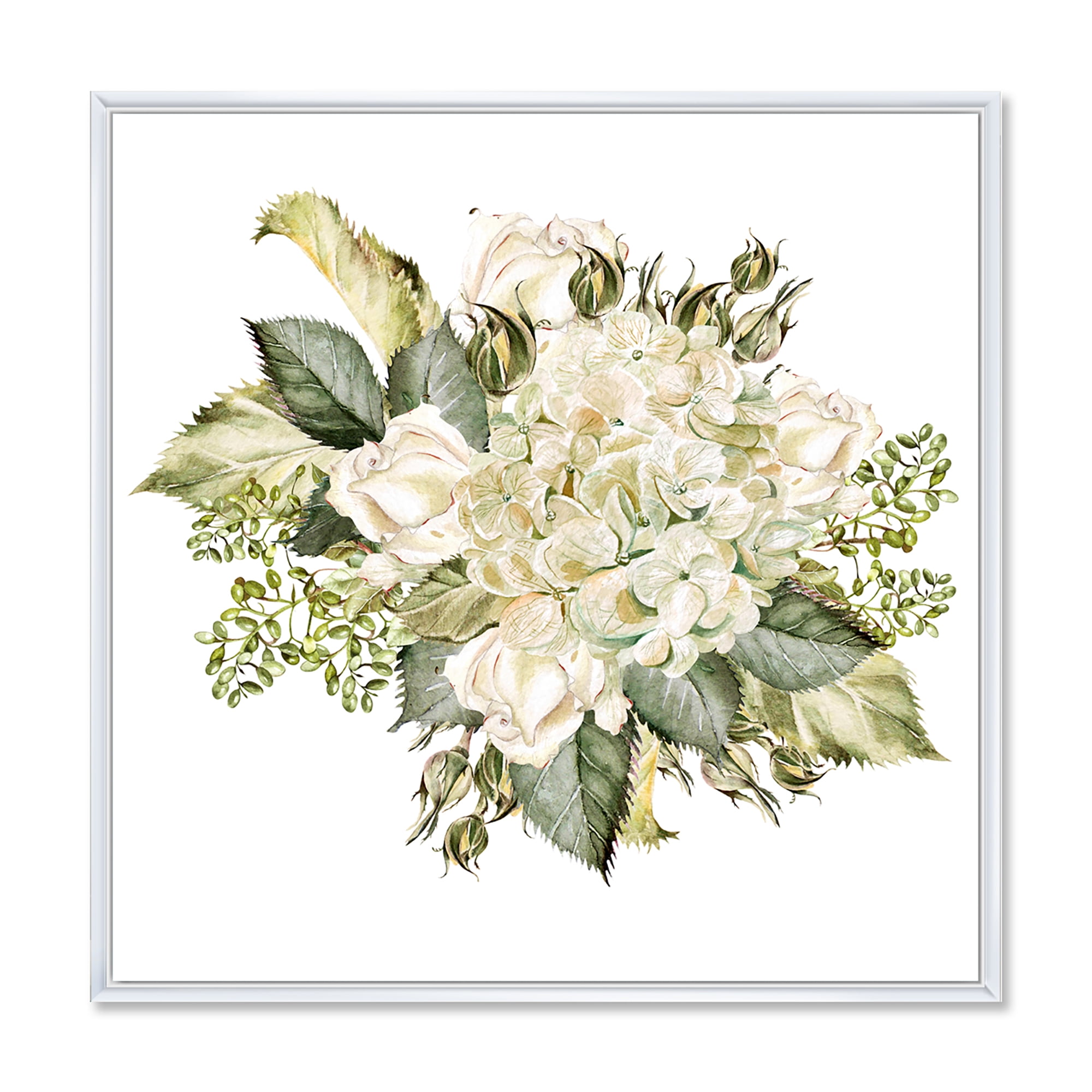 Designart 'Beautiful Bouquet With Roses and Hudrangea' Farmhouse Framed Canvas Wall Art Print
