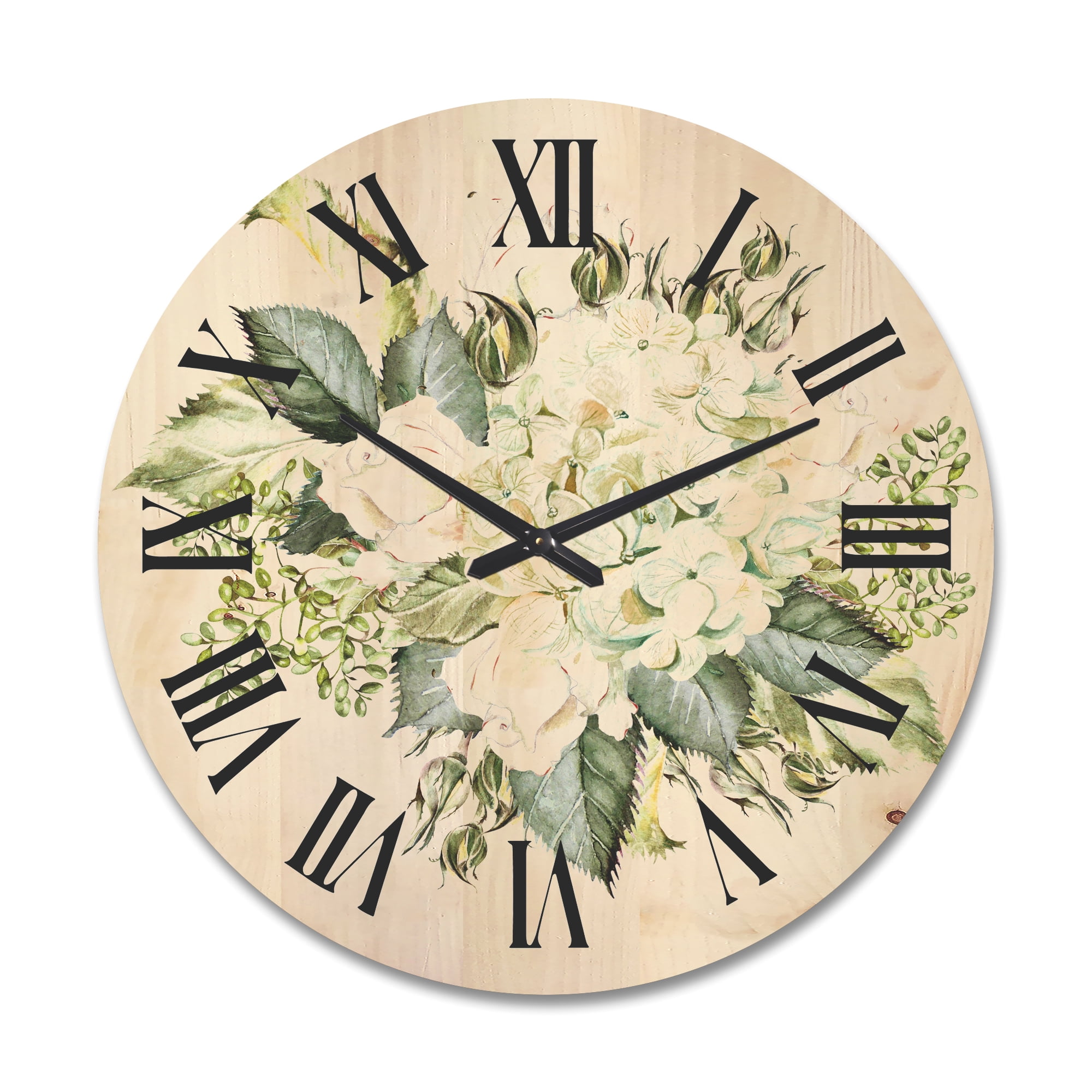 Designart 'Beautiful Bouquet With Roses and Hudrangea' Farmhouse Wood Wall Clock