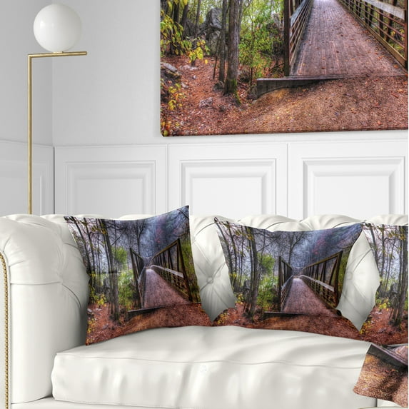 Designart Beautiful Bridge Over Creek - Landscape Photo Throw Pillow - 16x16