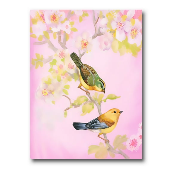 Designart ' Beautiful Bright Birds Sitting On Branch ' Traditional Canvas Wall Art Print