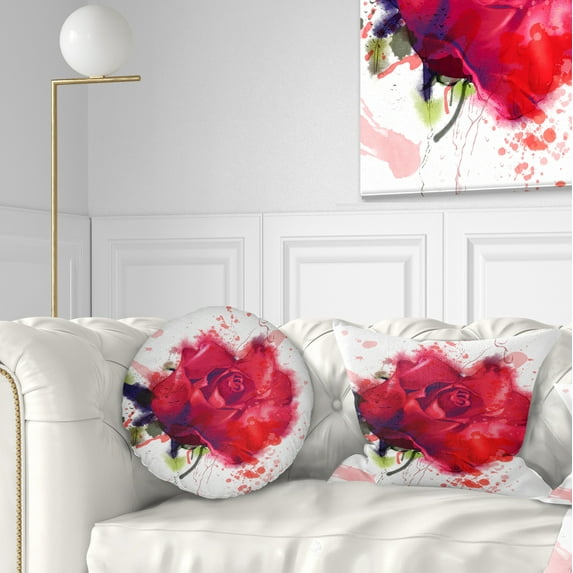 Designart Beautiful Bright Red Rose - Floral Throw Pillow - 12x20
