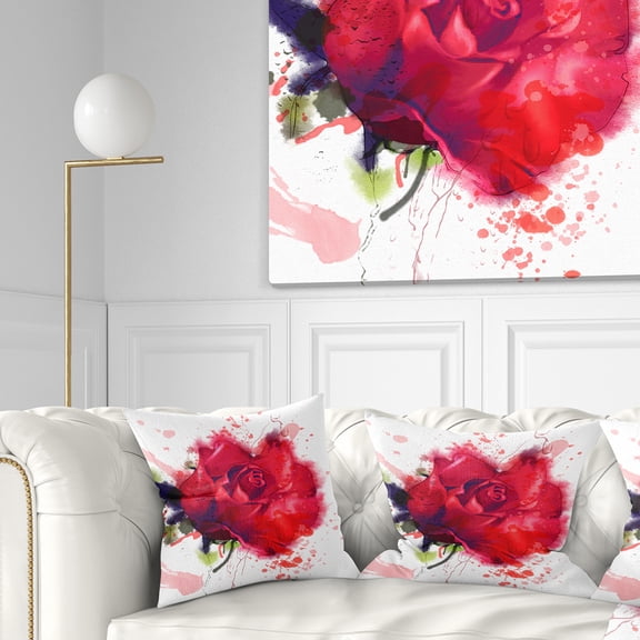 Designart Beautiful Bright Red Rose - Floral Throw Pillow - 18x18