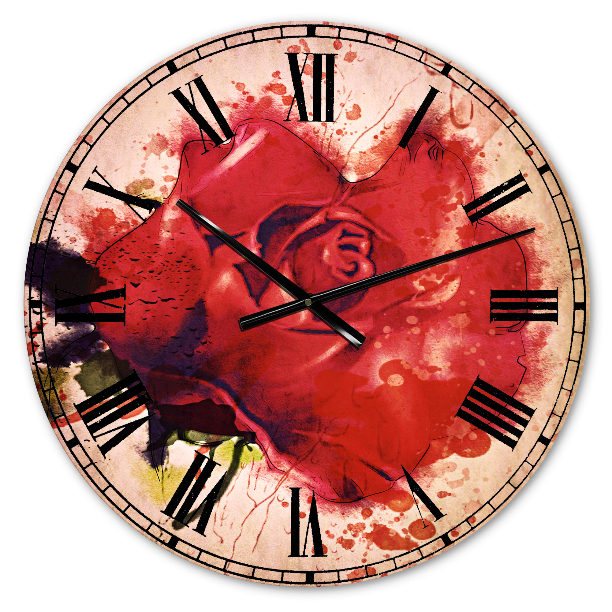 Designart 'Beautiful Bright Red Rose' Traditional wall clock