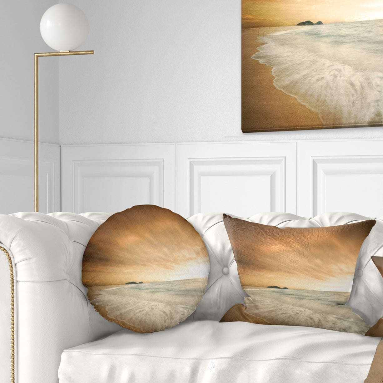 Designart Beautiful Brown Beach at Sunset - Beach Throw Pillow - 12x20