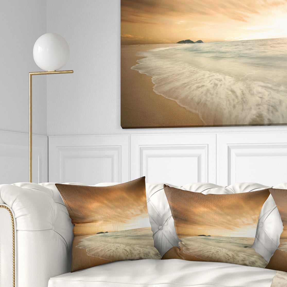 Designart Beautiful Brown Beach at Sunset - Beach Throw Pillow - 16x16
