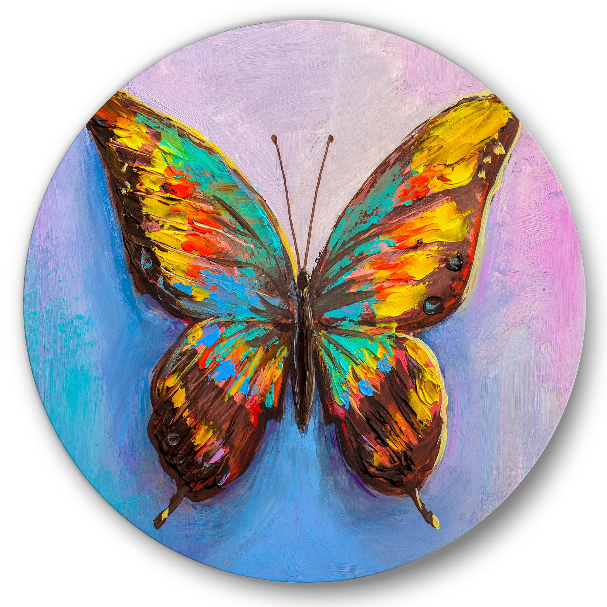 Designart 'Beautiful Butterfly In Orange and Turquoise' Modern Circle Metal Wall Art 29x29 - Disc of 29