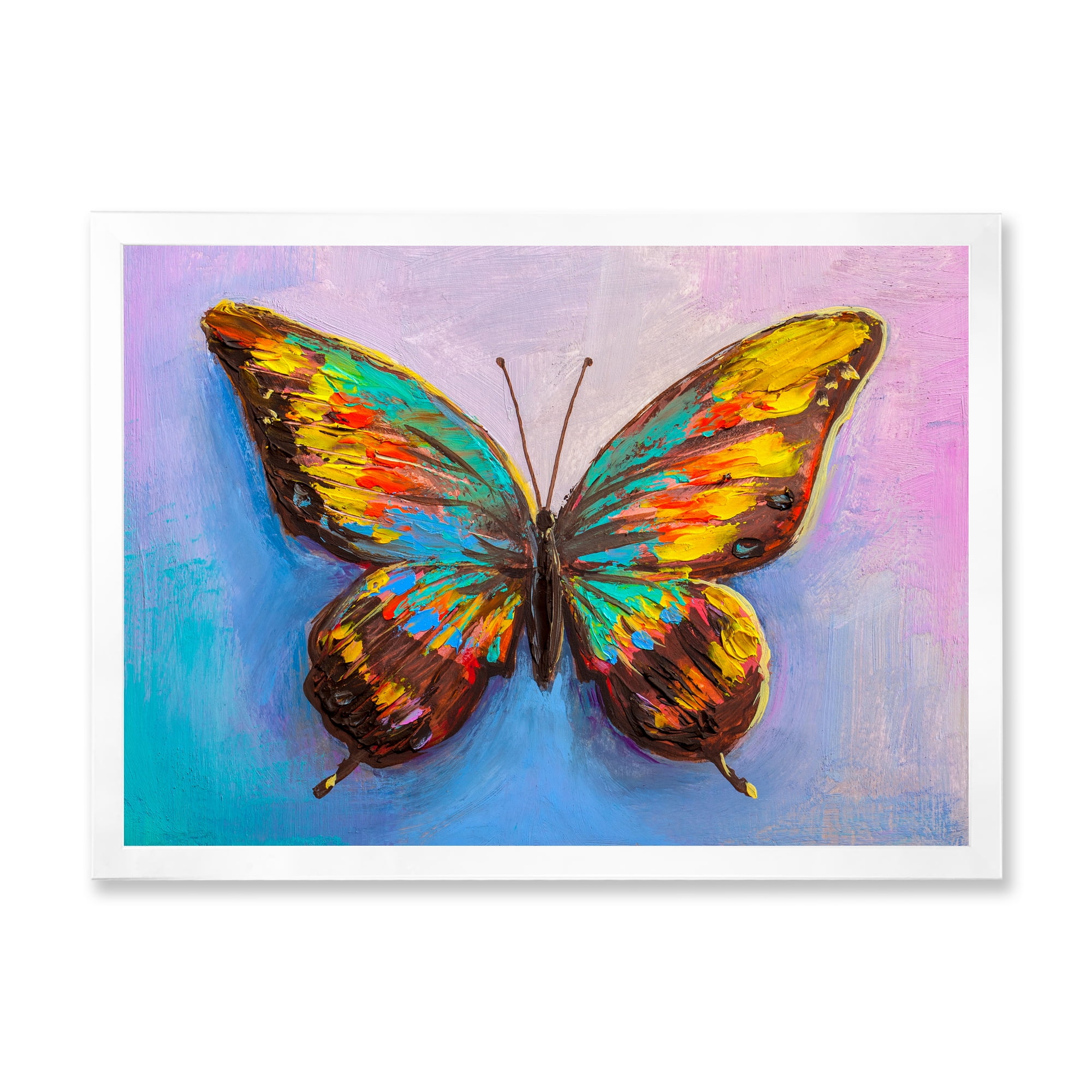 Designart 'Beautiful Butterfly In Orange and Turquoise' Modern Framed Art Print