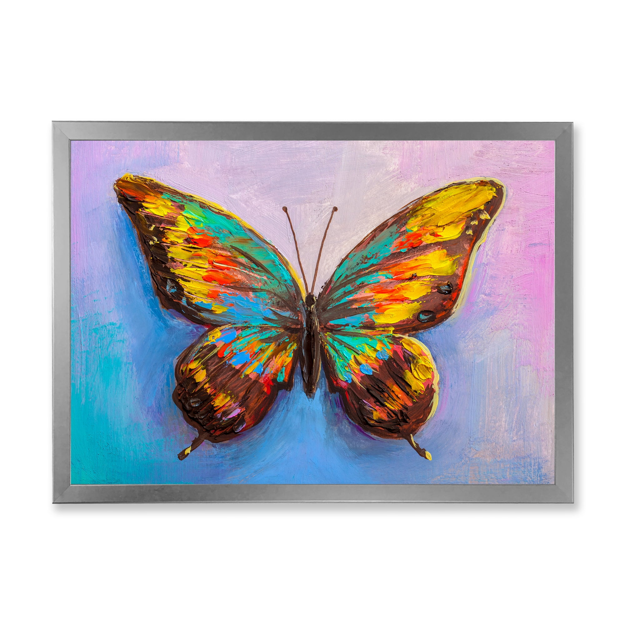 Designart 'Beautiful Butterfly In Orange and Turquoise' Modern Framed Art Print