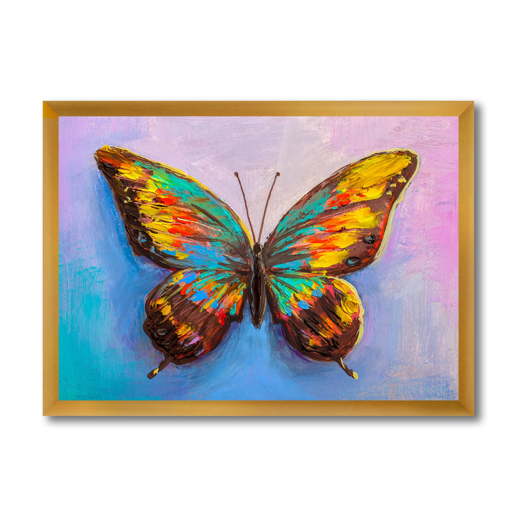 Designart 'Beautiful Butterfly In Orange and Turquoise' Modern Framed Art Print