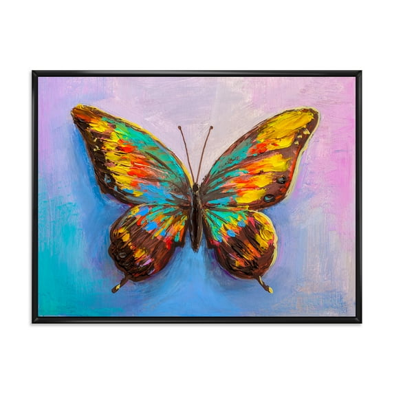 Designart 'Beautiful Butterfly In Orange and Turquoise' Modern Framed Canvas Wall Art Print