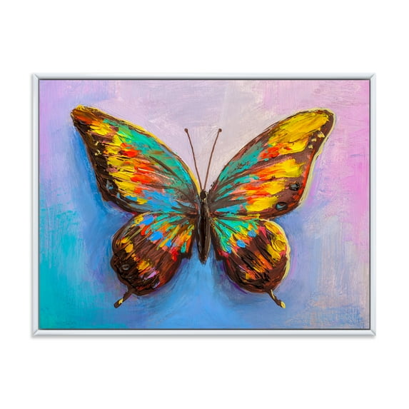 Designart 'Beautiful Butterfly In Orange and Turquoise' Modern Framed Canvas Wall Art Print
