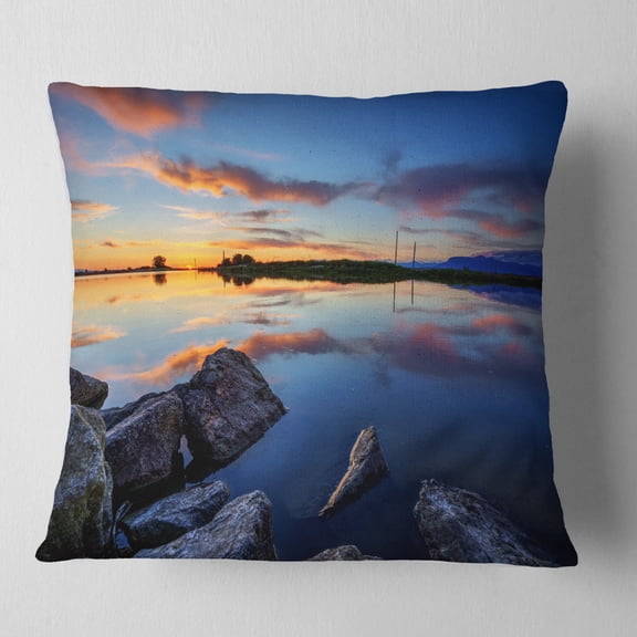 Designart Beautiful Calm Water and Sunset - Landscape Printed Throw Pillow - 16x16