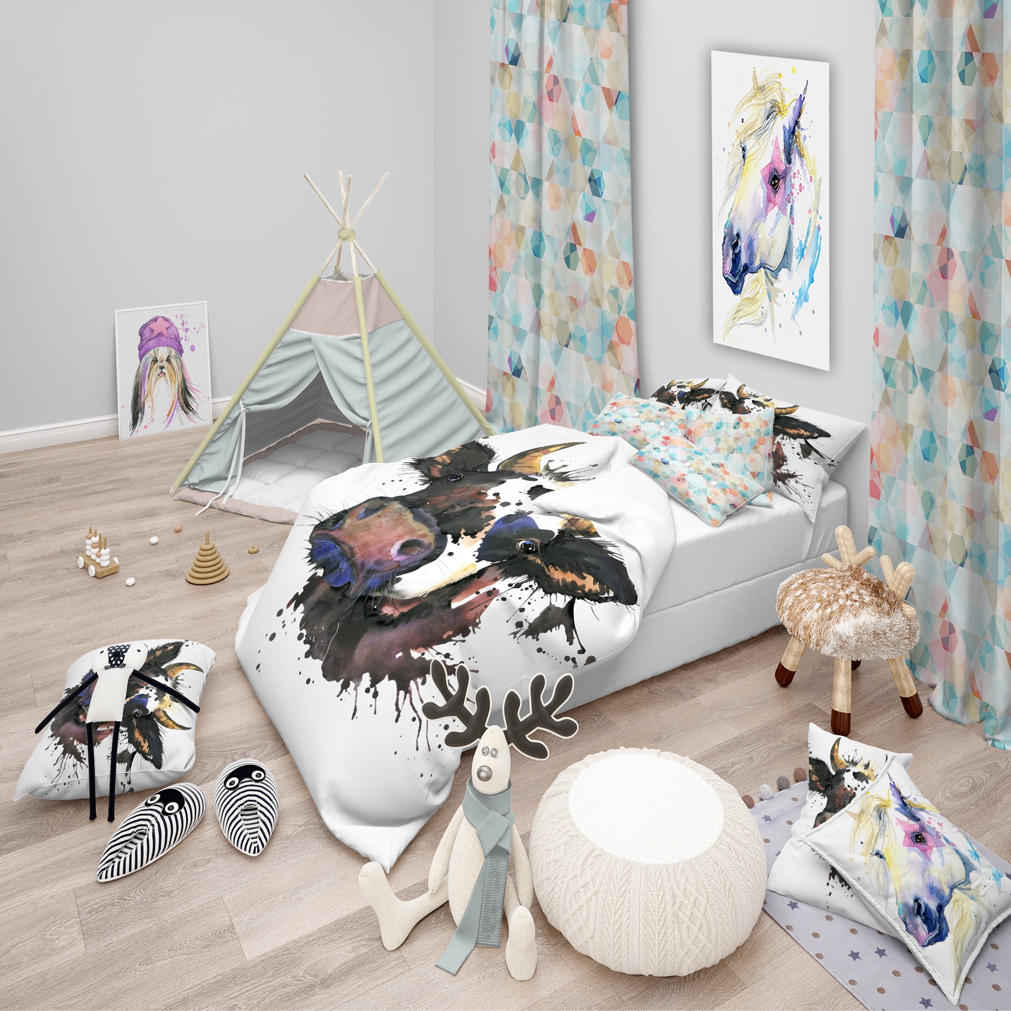 Designart 'Beautiful Cat Watercolor Graphic' Modern & Contemporary Duvet Cover Set
